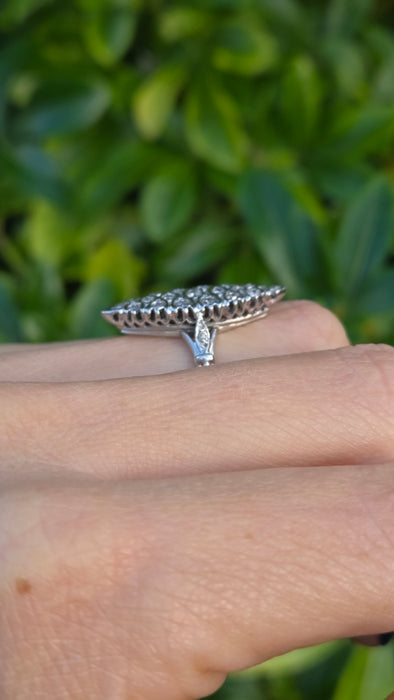 Vintage: 18ct White Gold Art Deco 12 Natural Diamonds {0.61ct} Navette Set  Ring