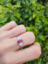 Load image into Gallery viewer, 0936: Vintage: Platinum Marquise Cut Rich Red Ruby Diamonds Trefoil Set Ring-Very Special
