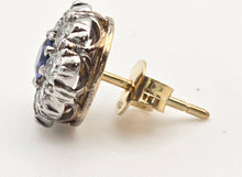 Load image into Gallery viewer, 2360:   Vintage 18ct Gold Cornflower Blue Sapphire Diamonds {1.2ct} Stud Earrings- Divine
