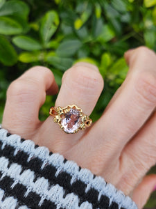 0801: Vintage: 9ct Gold Large Pink Morganite Cocktail Ring- Lush