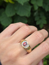 Load image into Gallery viewer, 6161: Vintage: Heavy 10ct Gold Almandine Garnet Diamonds Signet Ring- Statement
