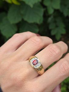 6161: Vintage: Heavy 10ct Gold Almandine Garnet Diamonds Signet Ring- Statement