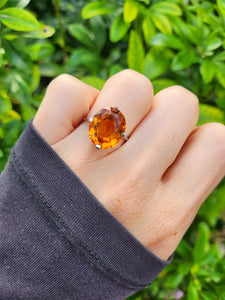 0281: Vintage: Platinum Fiery Orange Citrine Solitaire Signet Ring.