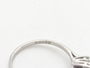 2357: Vintage; 18ct White Gold Ruby Round Full Cut Diamonds 3- Stone Straight Ring- From 1978