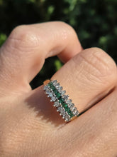 Load image into Gallery viewer, 6096: Vintage 18ct Gold 9 Emeralds 18 Diamonds Tiered Cluster Ring- fabulous, natural sparkle
