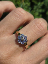Load image into Gallery viewer, 2115: Vintage: 9ct Gold 6 Tanzanites Diamond Floral Daisy Ring

