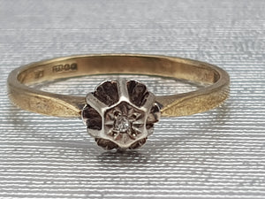 1994: Vintage; (1979): 9ct Gold Brilliant cut Diamond Solitaire- 44 years old,- nice