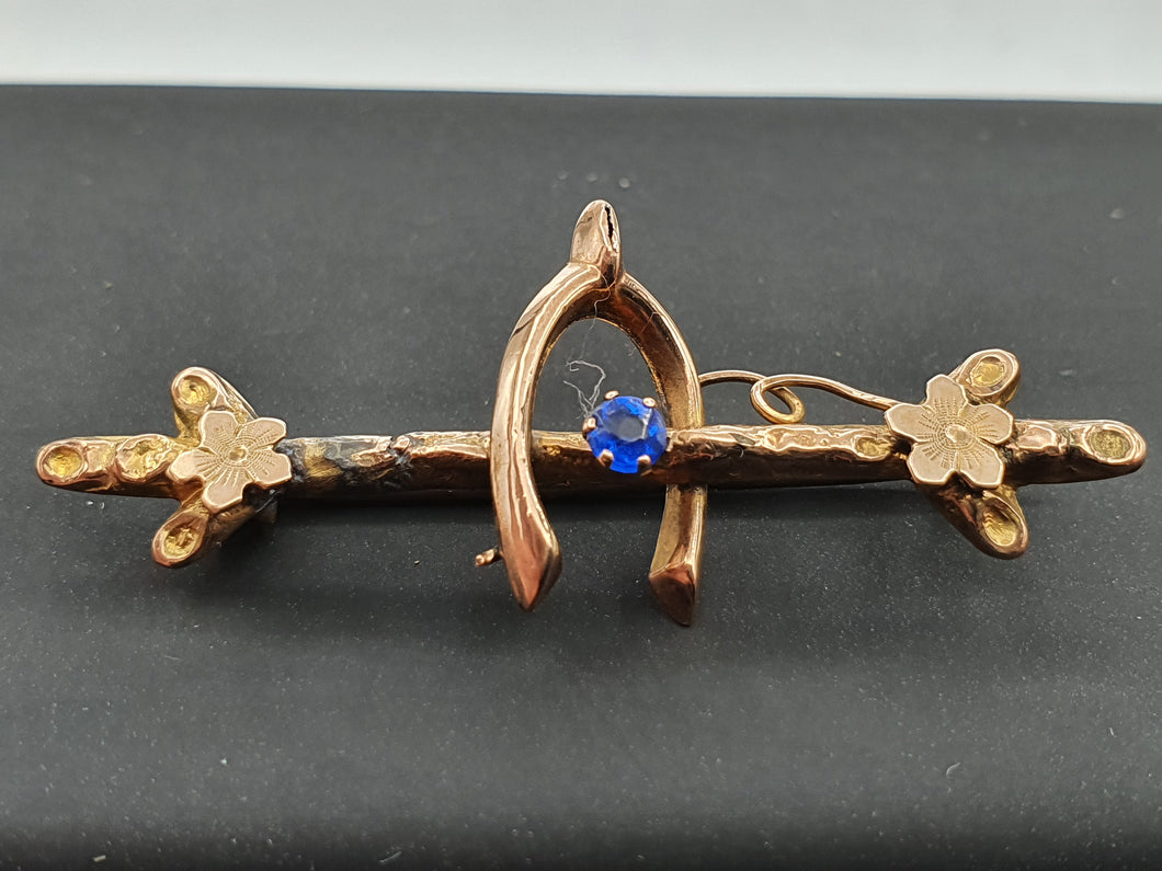 Antique (c1930's) & Petite Gold Pin Brooch French Blue Paste Stone – delightful