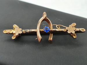 Antique (c1930's) & Petite Gold Pin Brooch French Blue Paste Stone – delightful