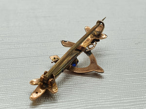 Antique (c1930's) & Petite Gold Pin Brooch French Blue Paste Stone – delightful