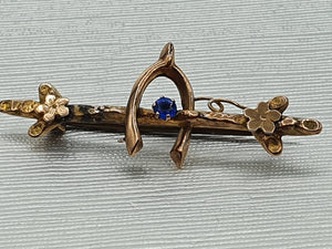 Antique (c1930's) & Petite Gold Pin Brooch French Blue Paste Stone – delightful