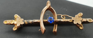 Antique (c1930's) & Petite Gold Pin Brooch French Blue Paste Stone – delightful