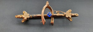 Antique (c1930's) & Petite Gold Pin Brooch French Blue Paste Stone – delightful