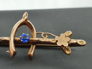 Antique (c1930's) & Petite Gold Pin Brooch French Blue Paste Stone – delightful