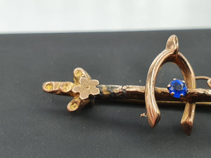 Antique (c1930's) & Petite Gold Pin Brooch French Blue Paste Stone – delightful