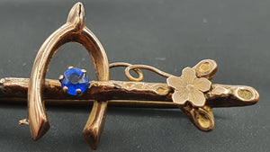 Antique (c1930's) & Petite Gold Pin Brooch French Blue Paste Stone – delightful