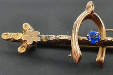 Load image into Gallery viewer, Antique (c1930&#39;s) &amp; Petite Gold Pin Brooch French Blue Paste Stone – delightful
