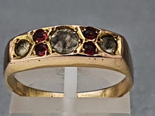 Cargar imagen en el visor de la galería, 3175: Antiguo: Anillo de oro de 15 quilates Anillo de barco con rubíes y diamantes en pasta - excelente
