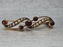 Load image into Gallery viewer, Antique - 9ct Gold Rich Red Garnets &amp; Seed Pearl Pin Brooch - old, cute &amp; pretty
