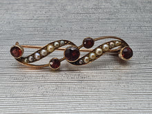 Load image into Gallery viewer, Antique - 9ct Gold Rich Red Garnets &amp; Seed Pearl Pin Brooch - old, cute &amp; pretty
