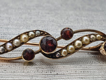 Load image into Gallery viewer, Antique - 9ct Gold Rich Red Garnets &amp; Seed Pearl Pin Brooch - old, cute &amp; pretty
