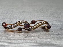 Load image into Gallery viewer, Antique - 9ct Gold Rich Red Garnets &amp; Seed Pearl Pin Brooch - old, cute &amp; pretty
