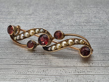 Load image into Gallery viewer, Antique - 9ct Gold Rich Red Garnets &amp; Seed Pearl Pin Brooch - old, cute &amp; pretty
