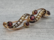 Load image into Gallery viewer, Antique - 9ct Gold Rich Red Garnets &amp; Seed Pearl Pin Brooch - old, cute &amp; pretty
