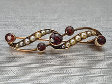 Load image into Gallery viewer, Antique - 9ct Gold Rich Red Garnets &amp; Seed Pearl Pin Brooch - old, cute &amp; pretty
