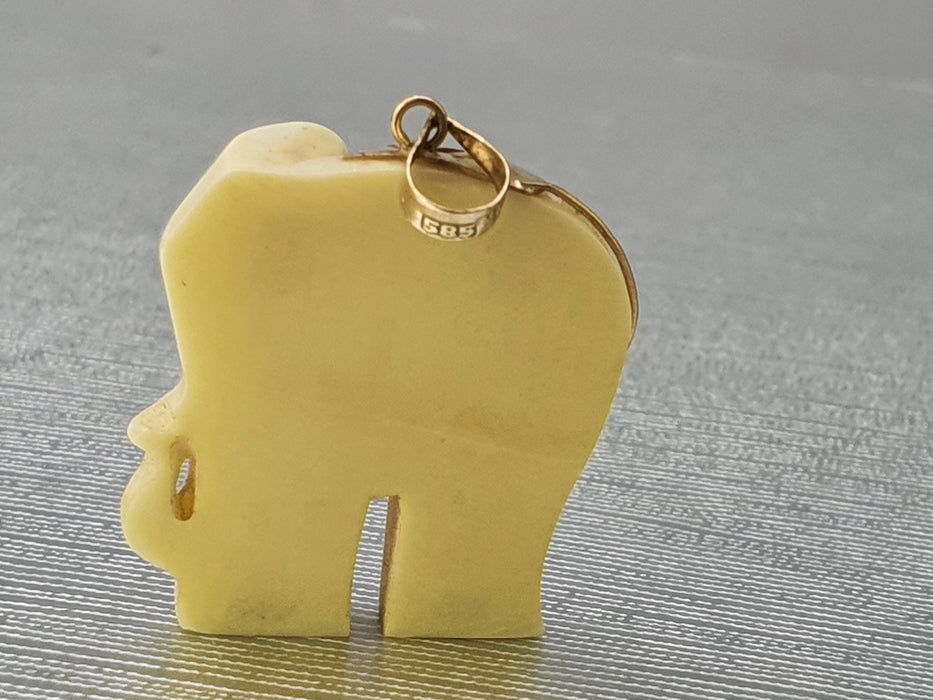 3467: Antiguo y pesado colgante de elefante blanco de oro de 14 quilates - bonito detalle espléndido estado