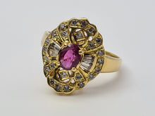 Load image into Gallery viewer, 4333: Vintage &amp; Heavy 18ct Gold Ruby Simulated Diamonds Cocktail Ring: - marvellous
