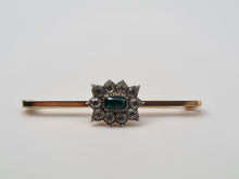 Load image into Gallery viewer, Antique: 9ct Gold Emerald Simulated Diamonds Pin Brooch - nice weight, excellent condition
