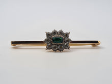 Load image into Gallery viewer, Antique: 9ct Gold Emerald Simulated Diamonds Pin Brooch - nice weight, excellent condition
