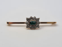 Load image into Gallery viewer, Antique: 9ct Gold Emerald Simulated Diamonds Pin Brooch - nice weight, excellent condition
