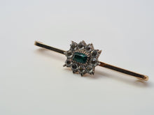 Load image into Gallery viewer, Antique: 9ct Gold Emerald Simulated Diamonds Pin Brooch - nice weight, excellent condition
