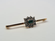 Load image into Gallery viewer, Antique: 9ct Gold Emerald Simulated Diamonds Pin Brooch - nice weight, excellent condition
