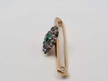 Load image into Gallery viewer, Antique: 9ct Gold Emerald Simulated Diamonds Pin Brooch - nice weight, excellent condition
