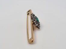 Load image into Gallery viewer, Antique: 9ct Gold Emerald Simulated Diamonds Pin Brooch - nice weight, excellent condition
