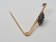 Load image into Gallery viewer, Antique: 9ct Gold Emerald Simulated Diamonds Pin Brooch - nice weight, excellent condition
