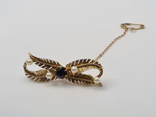 Load image into Gallery viewer, 4459: Vintage: 9ct Gold &quot;Bow Brooch&quot; Garnets Seed Pearls - lovely symmetry
