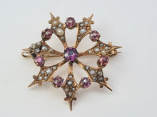 Load image into Gallery viewer, Vintage/Antique: 9ct Gold Brooch Amethysts Seed Pearls beautiful symmetry
