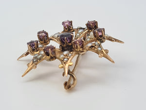 Vintage/Antique: 9ct Gold Brooch Amethysts Seed Pearls beautiful symmetry