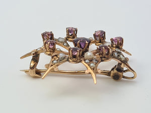 Vintage/Antique: 9ct Gold Brooch Amethysts Seed Pearls beautiful symmetry