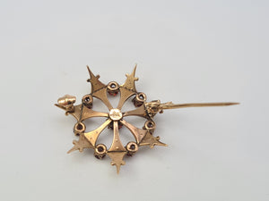 Vintage/Antique: 9ct Gold Brooch Amethysts Seed Pearls beautiful symmetry