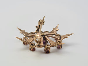 Vintage/Antique: 9ct Gold Brooch Amethysts Seed Pearls beautiful symmetry