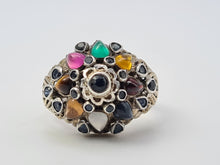 Load image into Gallery viewer, 4490: Vintage: 14ct Gold &quot;Thai Princess&quot; Multi-Gemstone Ring-Nineteen sapphires and one garnet, citrine, emerald, ruby, tiger&#39;s eye, topaz
