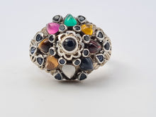 Load image into Gallery viewer, 4490: Vintage: 14ct Gold &quot;Thai Princess&quot; Multi-Gemstone Ring-Nineteen sapphires and one garnet, citrine, emerald, ruby, tiger&#39;s eye, topaz
