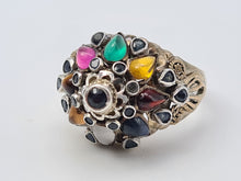 Load image into Gallery viewer, 4490: Vintage: 14ct Gold &quot;Thai Princess&quot; Multi-Gemstone Ring-Nineteen sapphires and one garnet, citrine, emerald, ruby, tiger&#39;s eye, topaz
