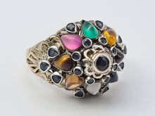 Load image into Gallery viewer, 4490: Vintage: 14ct Gold &quot;Thai Princess&quot; Multi-Gemstone Ring-Nineteen sapphires and one garnet, citrine, emerald, ruby, tiger&#39;s eye, topaz
