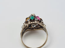 Load image into Gallery viewer, 4490: Vintage: 14ct Gold &quot;Thai Princess&quot; Multi-Gemstone Ring-Nineteen sapphires and one garnet, citrine, emerald, ruby, tiger&#39;s eye, topaz
